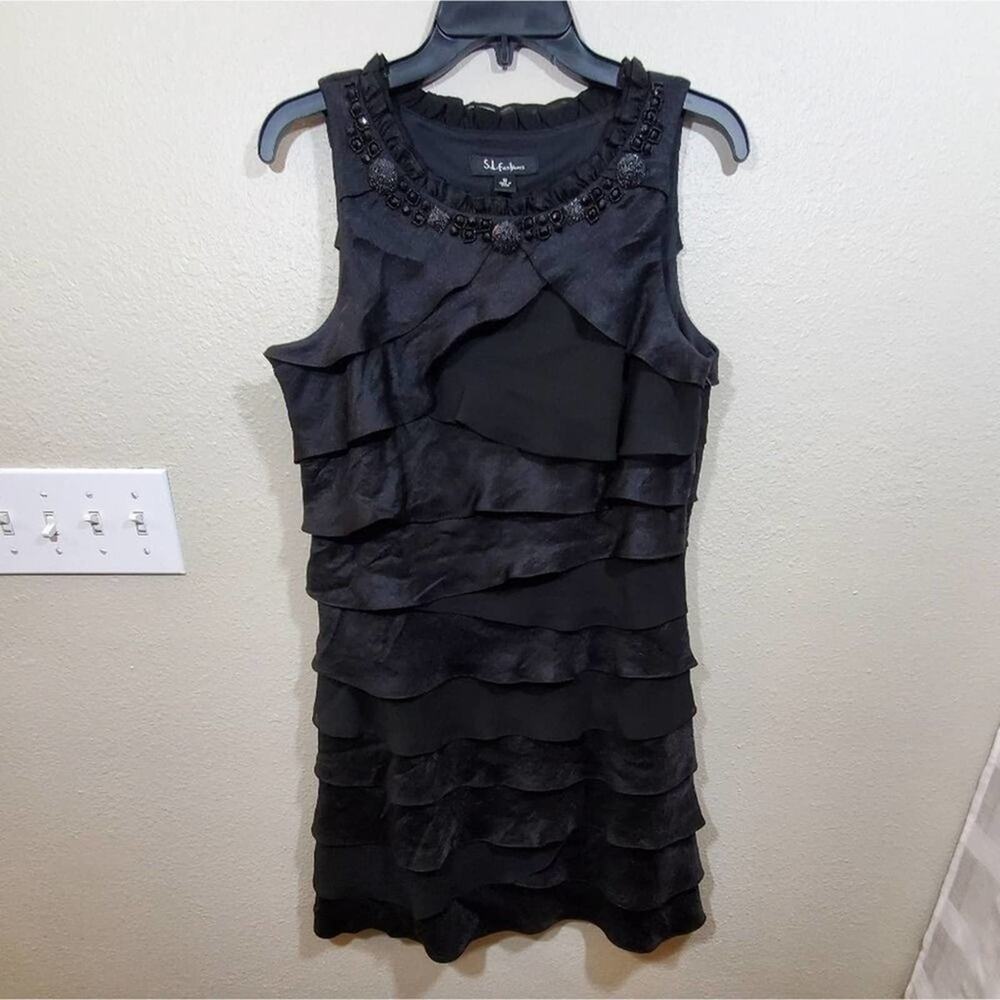 S.L. Fashions gorgeous ruffled beaded dress